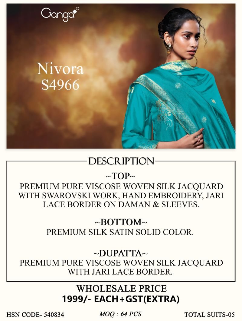 Buy Ganga Nivora 4966 Pure Viscose Woven Silk Jacquard Salwar Kameez Wholesale 2026