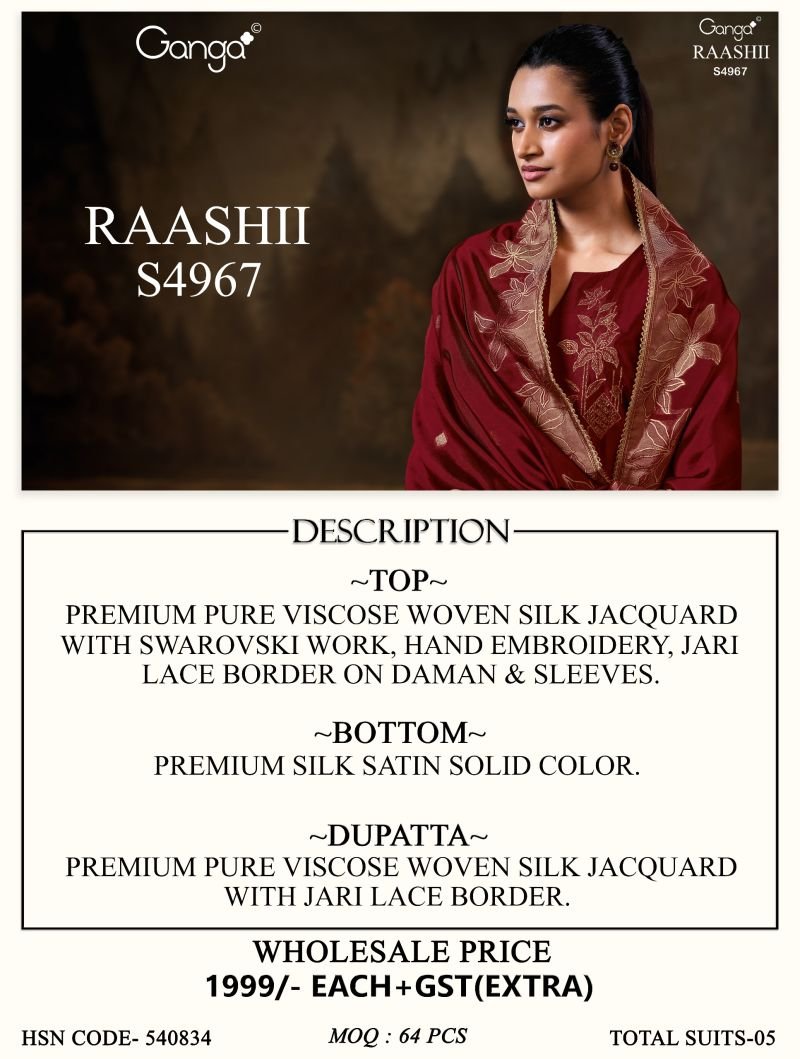 Ganga Raashii 4967 Viscose Embroidered Salwar Kameez Wholesale