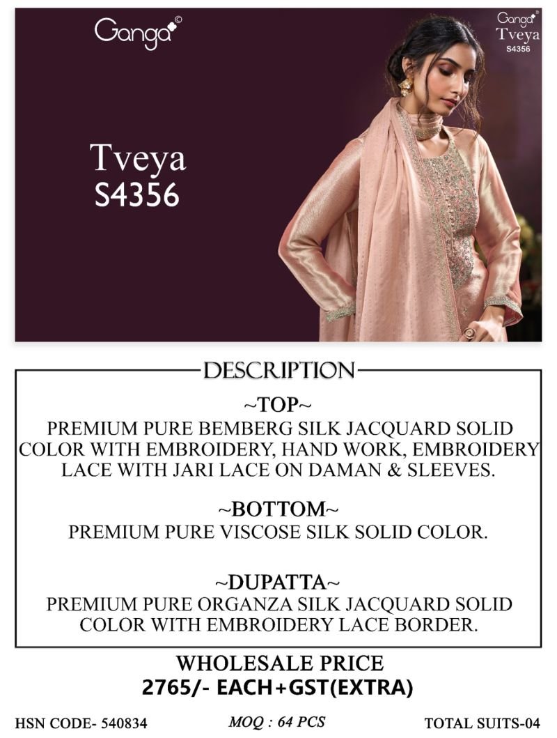 Latest Ganga Tveya 4356 Bemberg Silk Jacquard Work Salwar Kameez Wholesale 2026