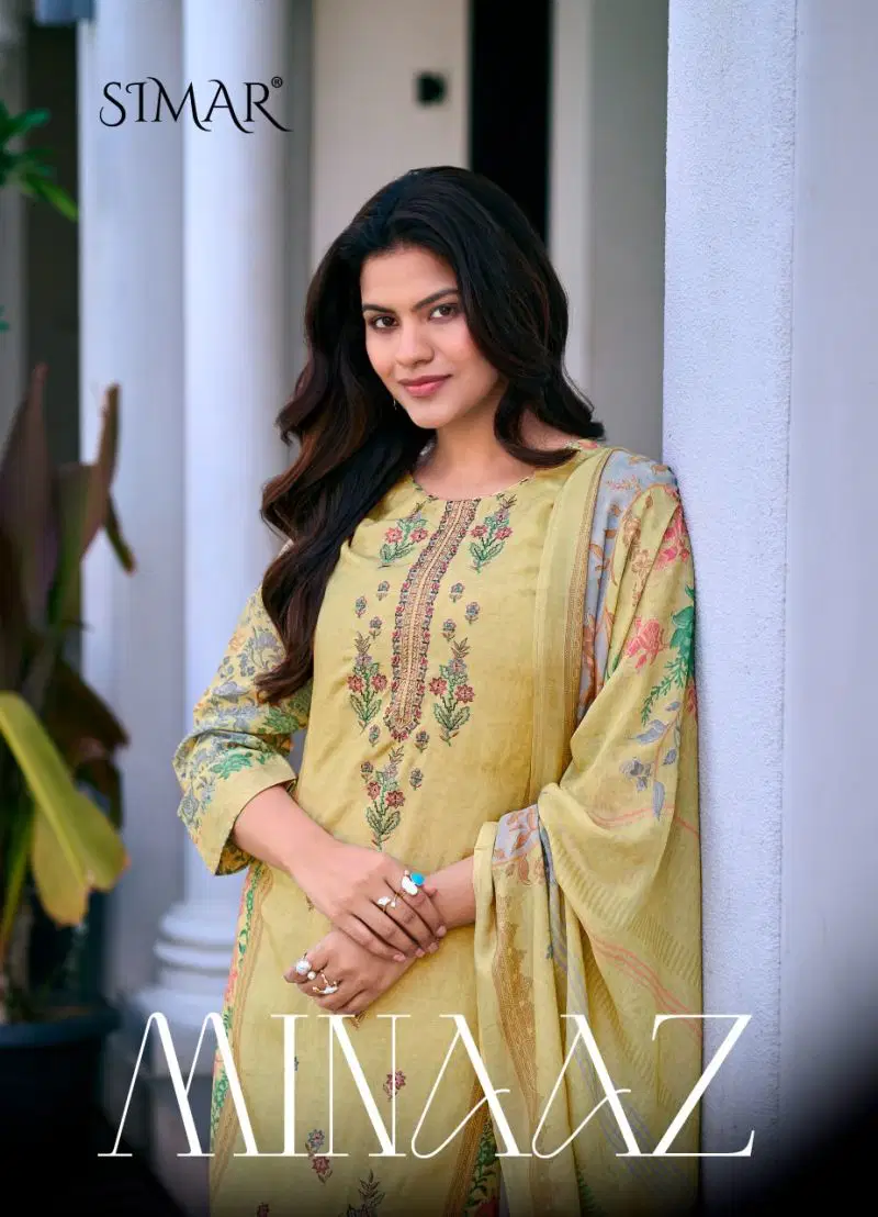 Glossy Simar Minaaz Viscose Maslin Digital Print Embroidered Salwar Kameez Wholesale