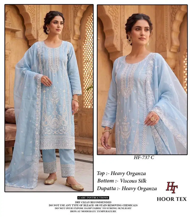 Beautiful Hoor Tex 737 A To D Heavy Organza Readymade Pakistani Salwar Kameez Wholesale 2026