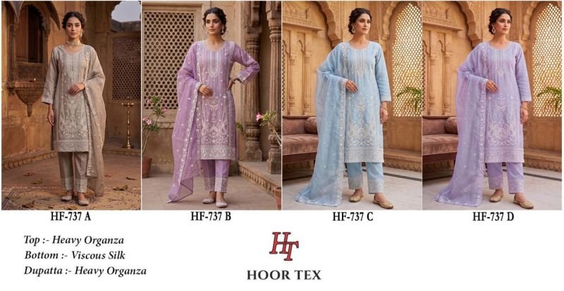 Beautiful Hoor Tex 737 A To D Heavy Organza Readymade Pakistani Salwar Kameez Wholesale 2026