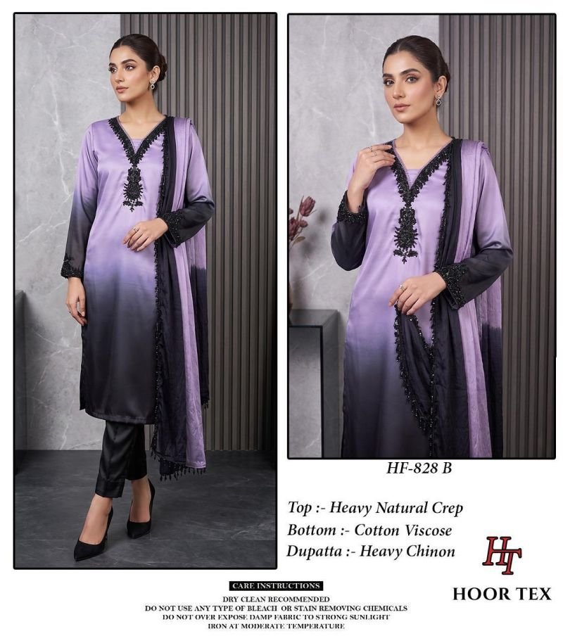 Launching Hoor Tex 828 A To D Heavy Natural Crepe Pakistani Salwar Kameez Wholesale 2026