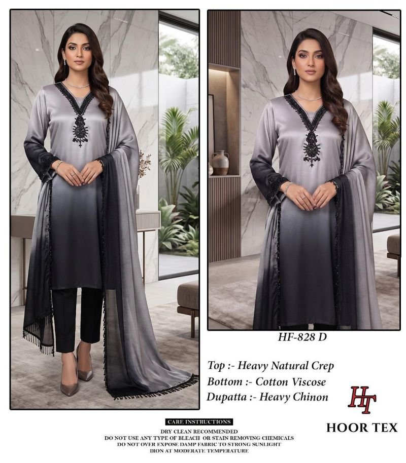 Launching Hoor Tex 828 A To D Heavy Natural Crepe Pakistani Salwar Kameez Wholesale 2026