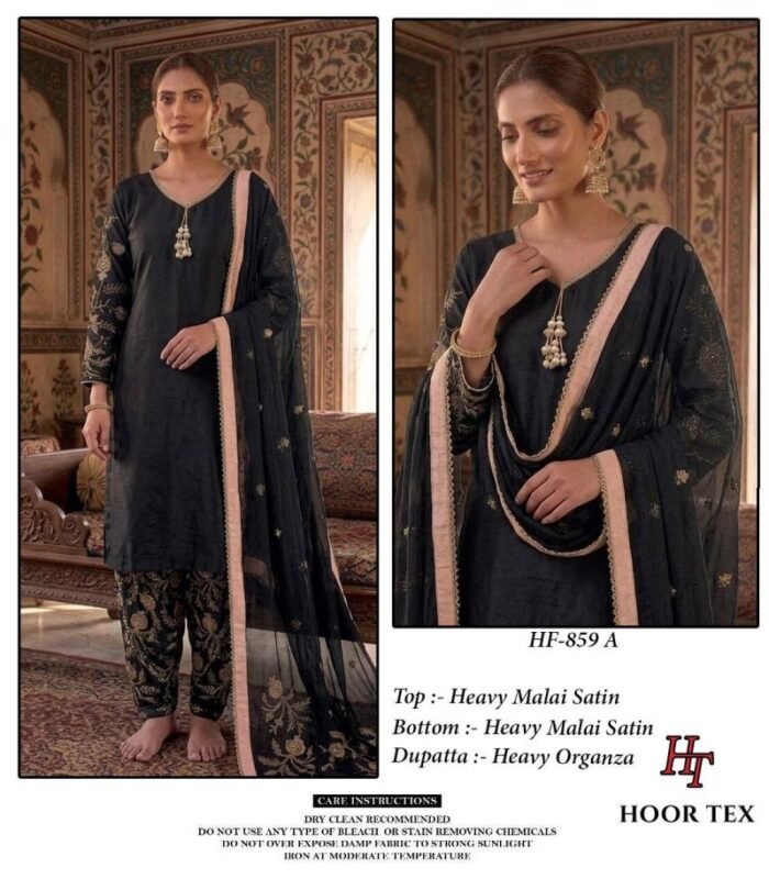 Launching Hoor Tex 859 A To D Malai Satin Embroidered Salwar Kameez Wholesale 2026