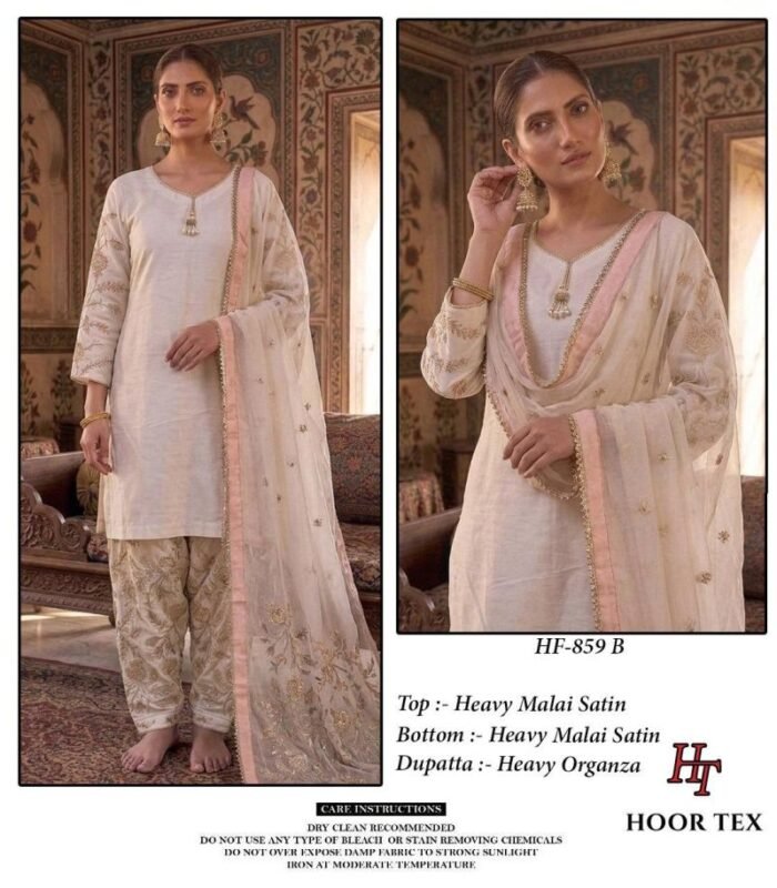 Launching Hoor Tex 859 A To D Malai Satin Embroidered Salwar Kameez Wholesale 2026