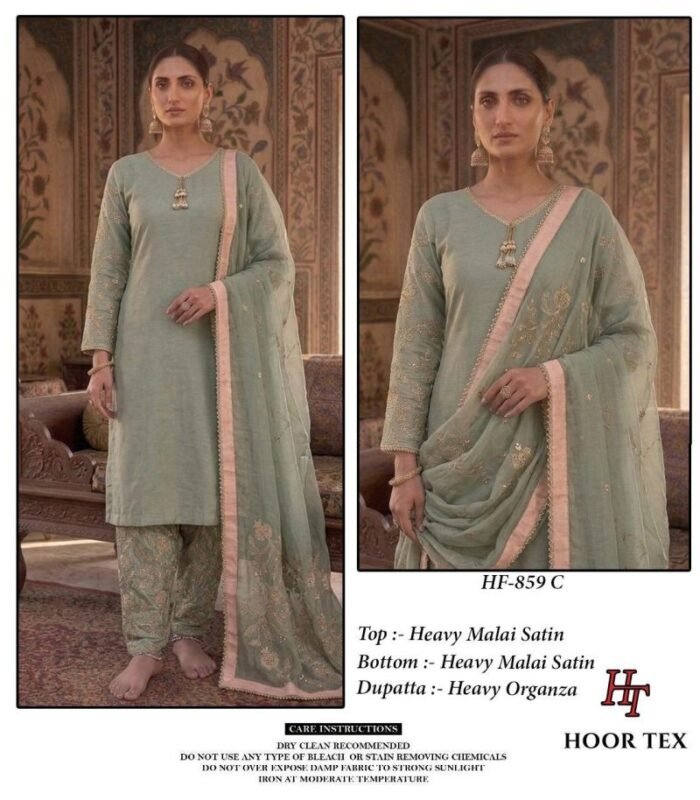 Launching Hoor Tex 859 A To D Malai Satin Embroidered Salwar Kameez Wholesale 2026