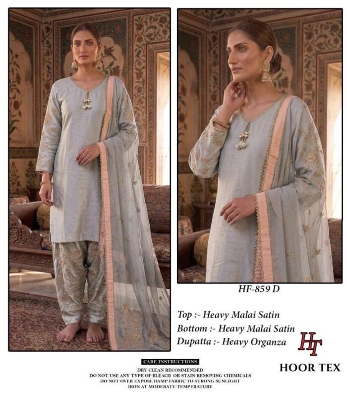 Launching Hoor Tex 859 A To D Malai Satin Embroidered Salwar Kameez Wholesale 2026