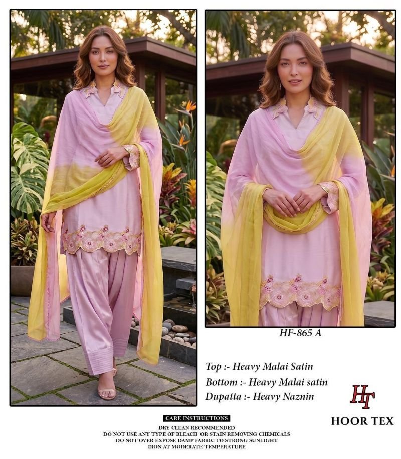 Stylish Hoor Tex 865 A To C Malai Satin Embroidered Salwar Kameez Wholesale 2026