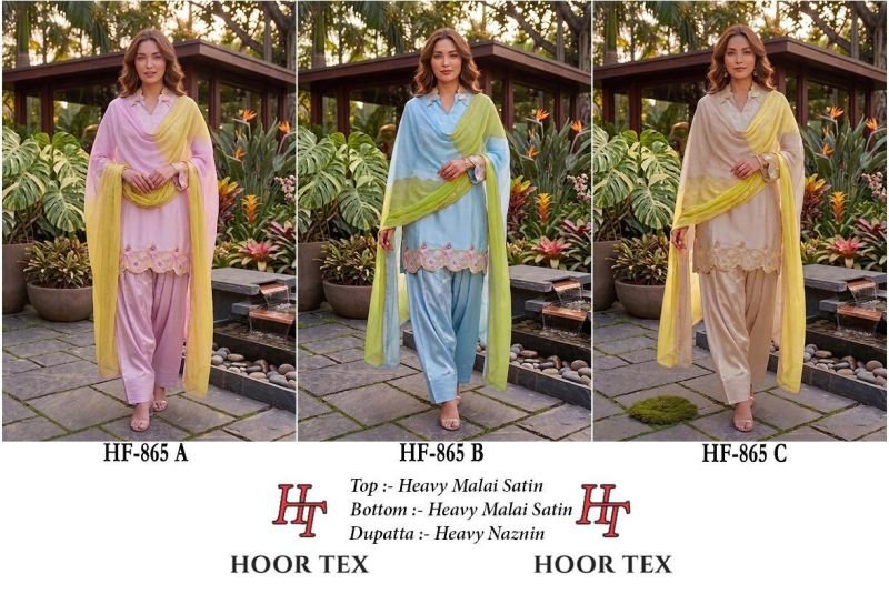 Stylish Hoor Tex 865 A To C Malai Satin Embroidered Salwar Kameez Wholesale 2026