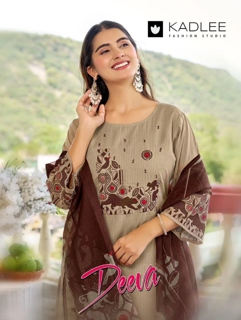 Kadlee Deeva Sali Cotton Thread Work Kurti With Bottom Dupatta Wholesale