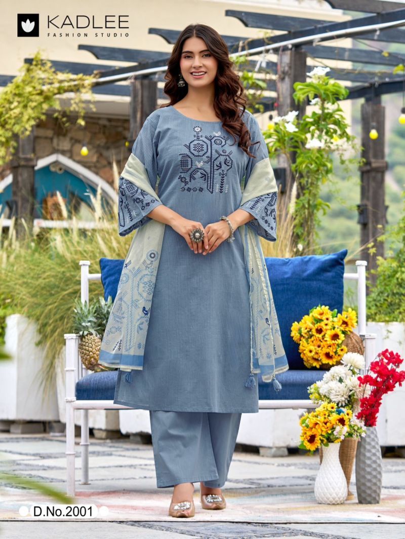Beautiful Kadlee Deeva Sali Cotton Thread Work Kurti With Bottom Dupatta Wholesale 2026