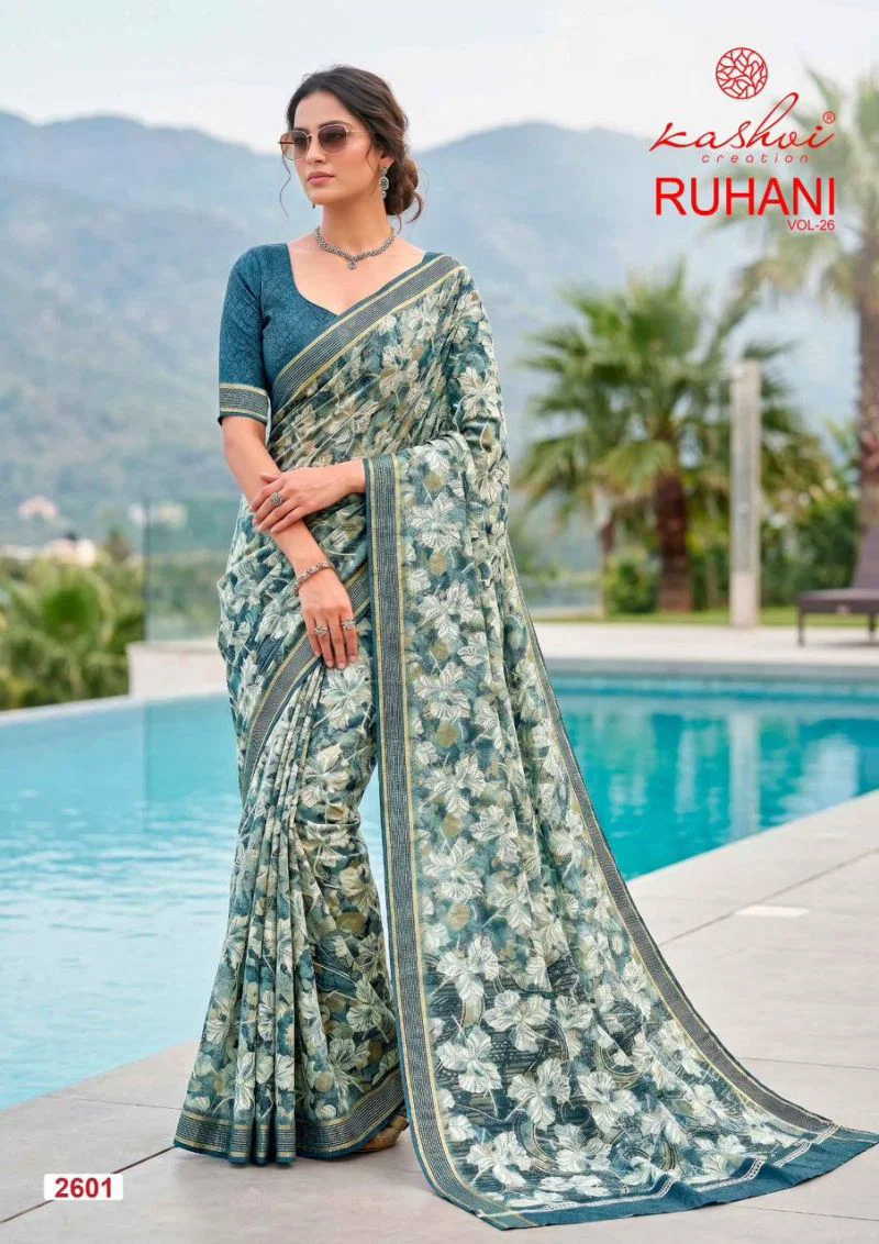 Kashvi Ruhani Vol 26 Dull Moss Zari Patta Saree Collection Wholesale