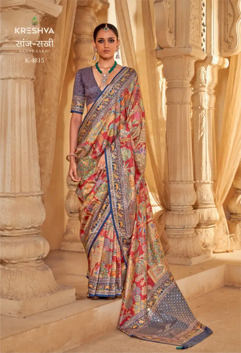 Kreshva Saanj Sakhi Pv Sik Position Printed Saree Collection Wholesale