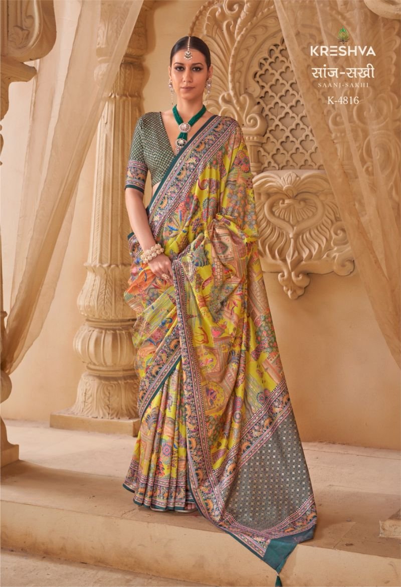 Kreshva Saanj Sakhi Pv Sik Position Printed Saree Collection Wholesale