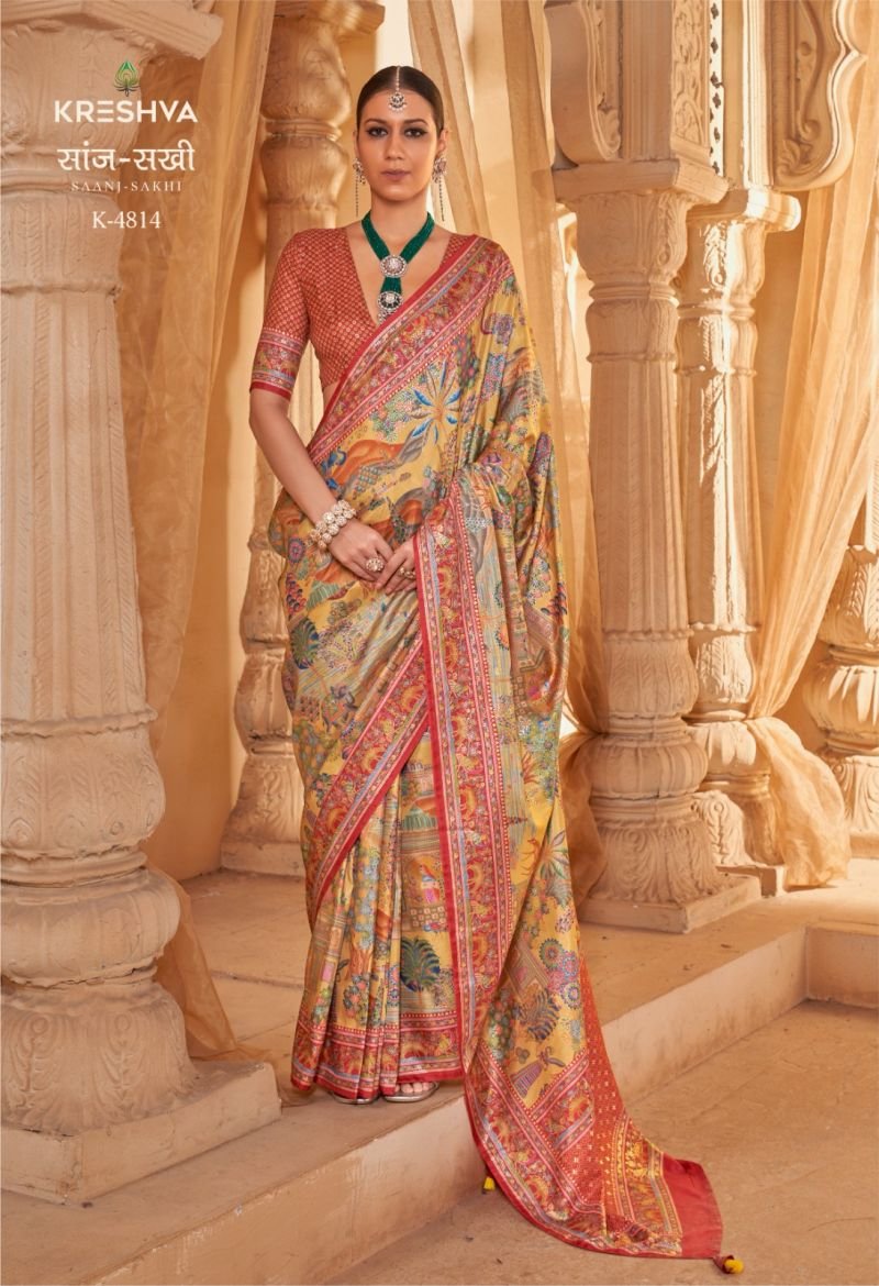 Kreshva Saanj Sakhi Pv Sik Position Printed Saree Collection Wholesale