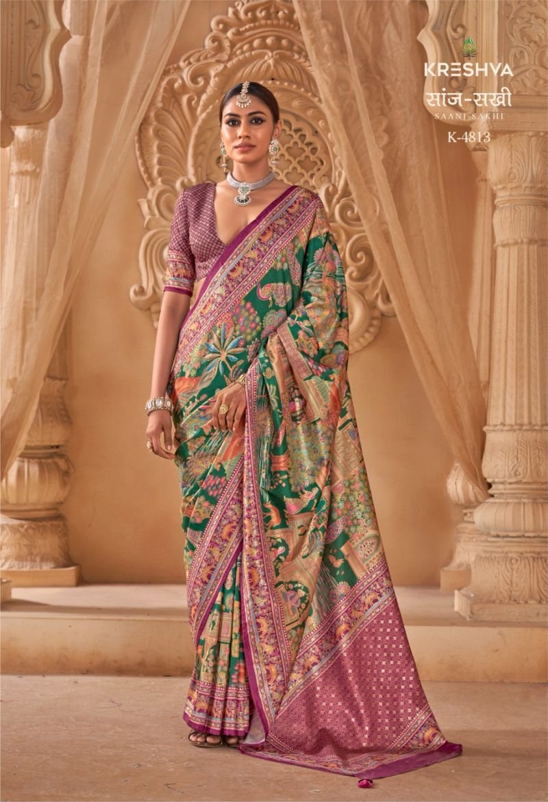 Kreshva Saanj Sakhi Pv Sik Position Printed Saree Collection Wholesale