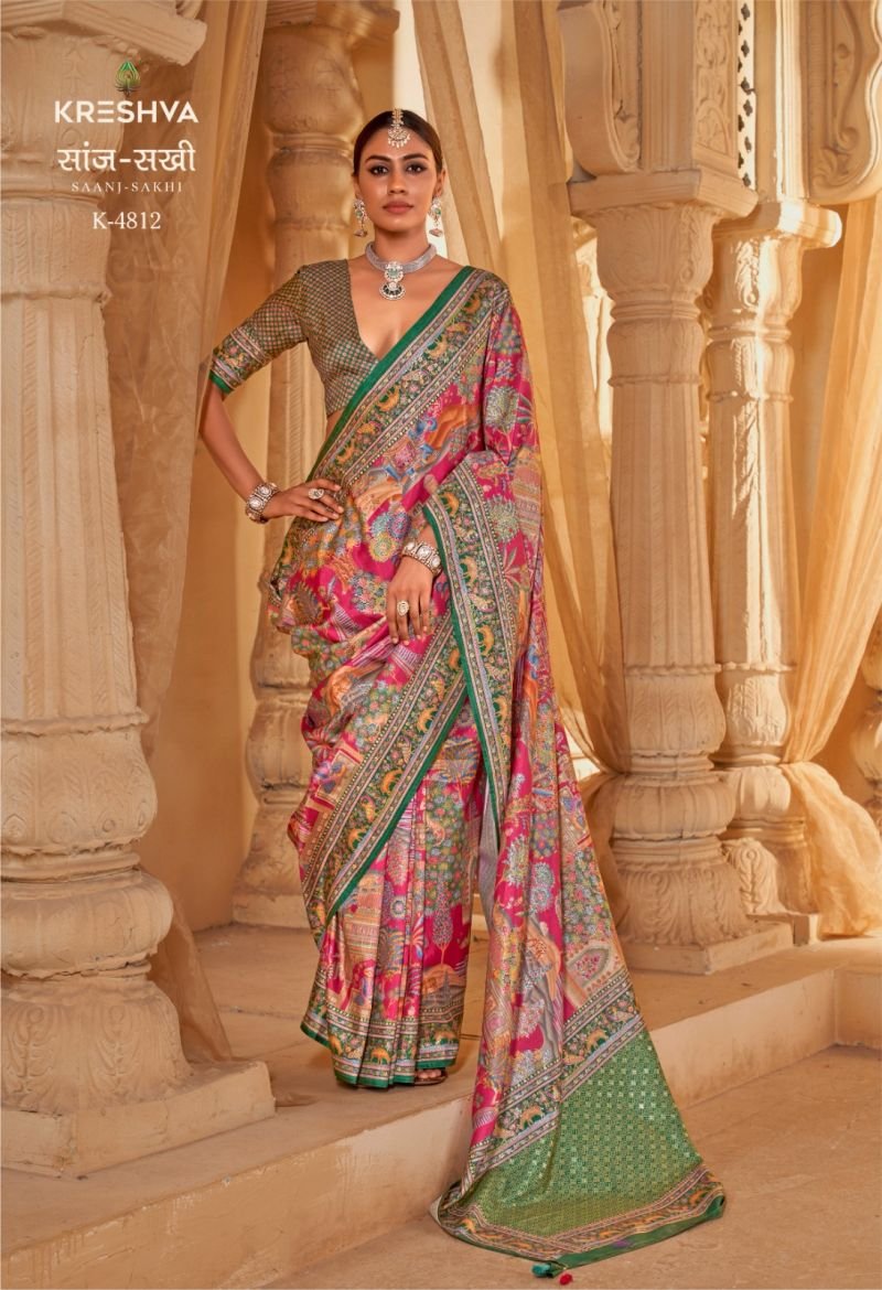 Kreshva Saanj Sakhi Pv Sik Position Printed Saree Collection Wholesale