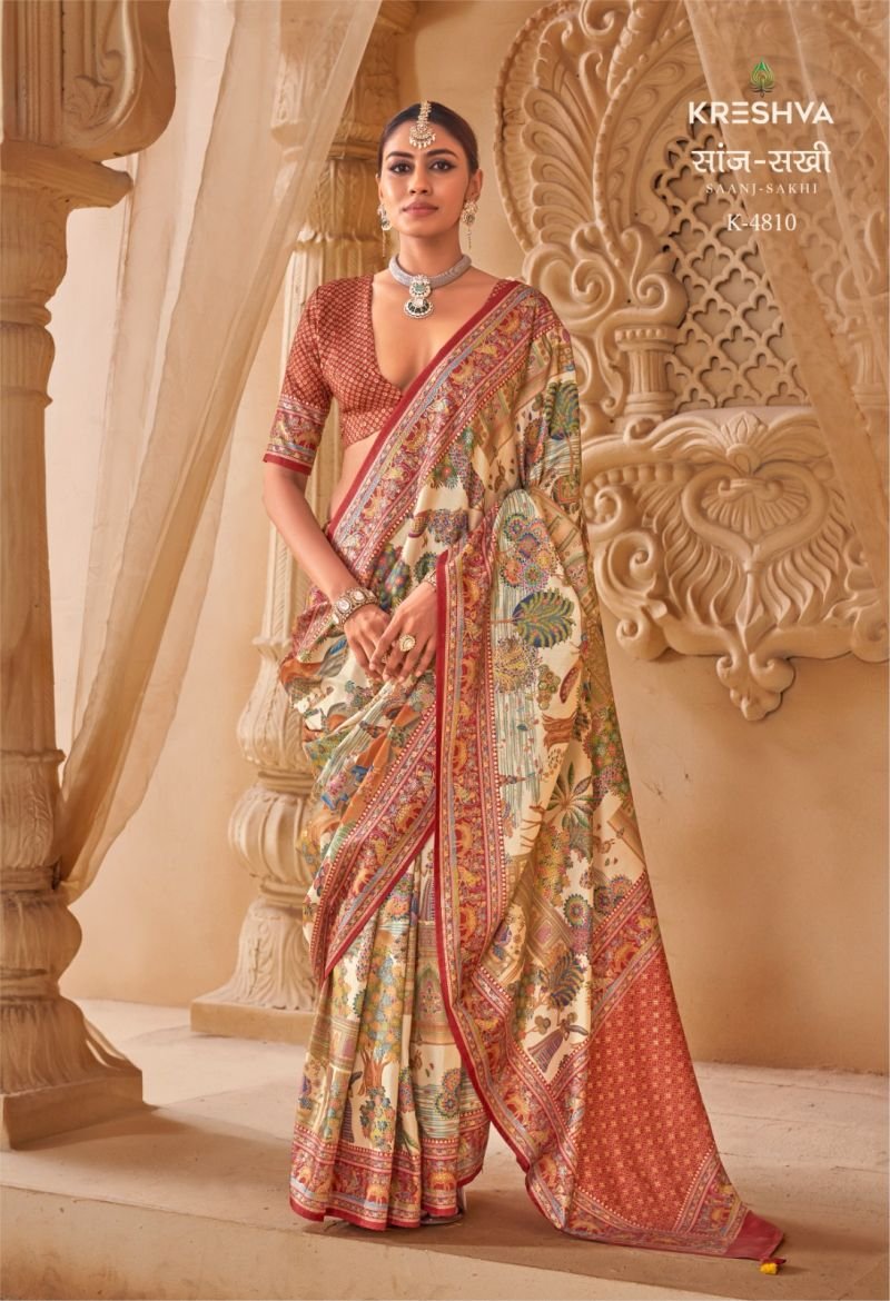 Kreshva Saanj Sakhi Pv Sik Position Printed Saree Collection Wholesale
