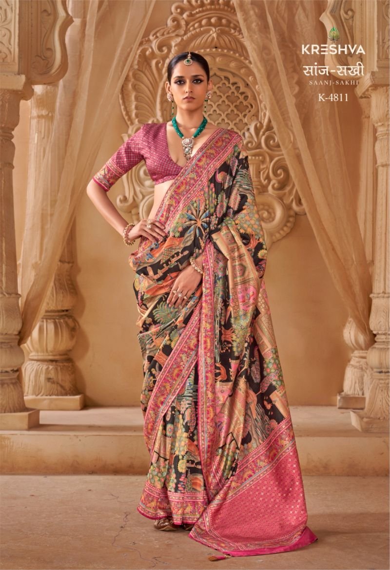 Kreshva Saanj Sakhi Pv Sik Position Printed Saree Collection Wholesale