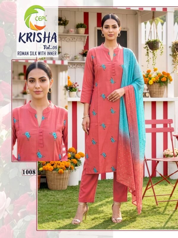Latest Krisha Vol 5 Roman Silk Fancy Kurti With Bottom Dupatta Wholesale 2026