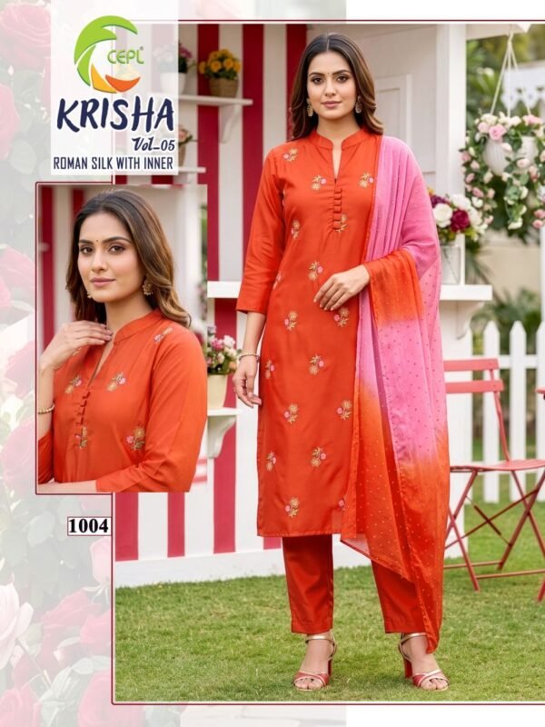 Latest Krisha Vol 5 Roman Silk Fancy Kurti With Bottom Dupatta Wholesale 2026