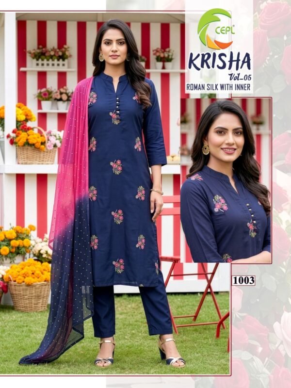 Latest Krisha Vol 5 Roman Silk Fancy Kurti With Bottom Dupatta Wholesale 2026
