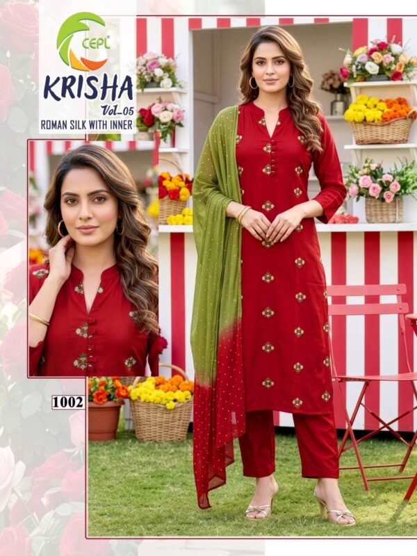 Latest Krisha Vol 5 Roman Silk Fancy Kurti With Bottom Dupatta Wholesale 2026