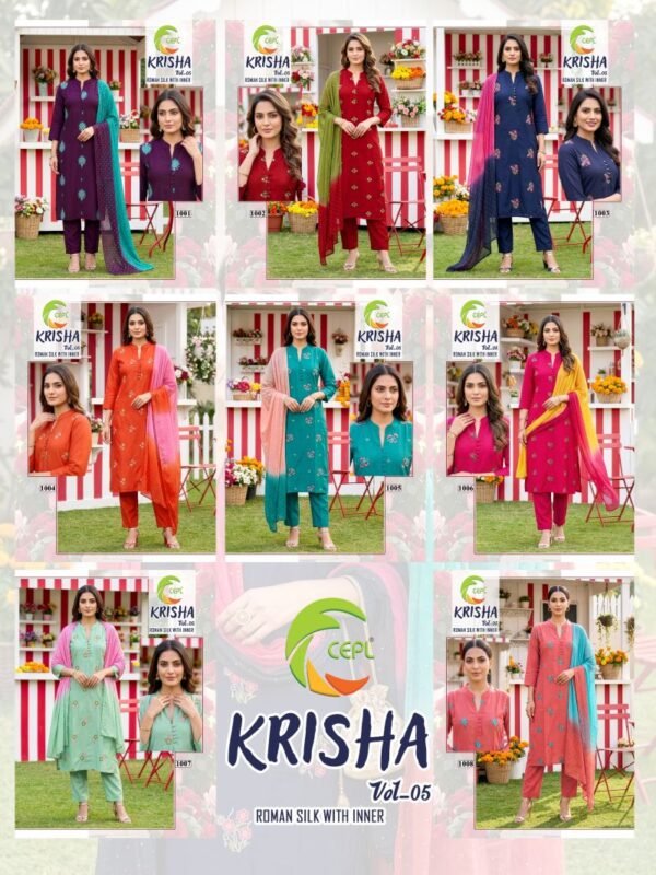 Latest Krisha Vol 5 Roman Silk Fancy Kurti With Bottom Dupatta Wholesale 2026