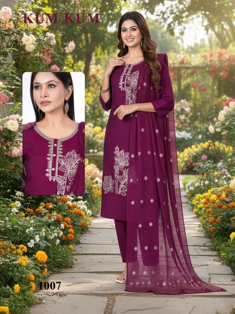 Latest Kum Kum Vol 2 Roman Silk Computer Work Kurti Set Collection Wholesale 2026