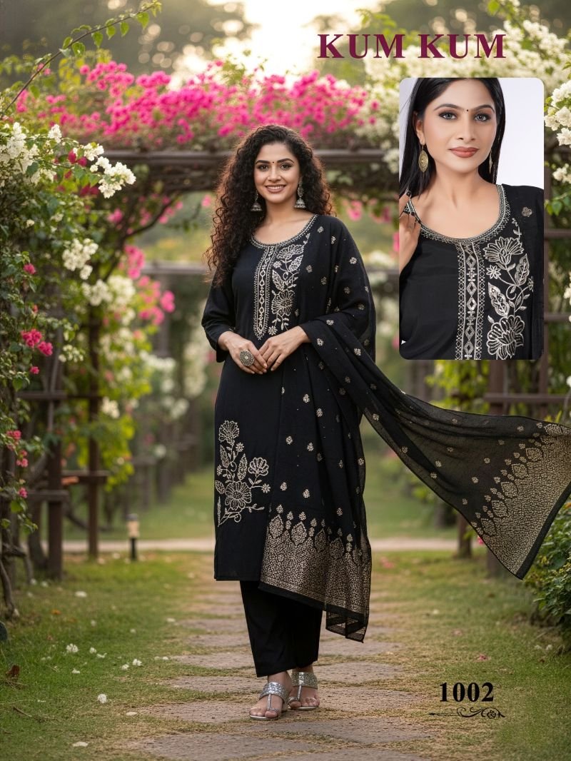 Latest Kum Kum Vol 2 Roman Silk Computer Work Kurti Set Collection Wholesale 2026
