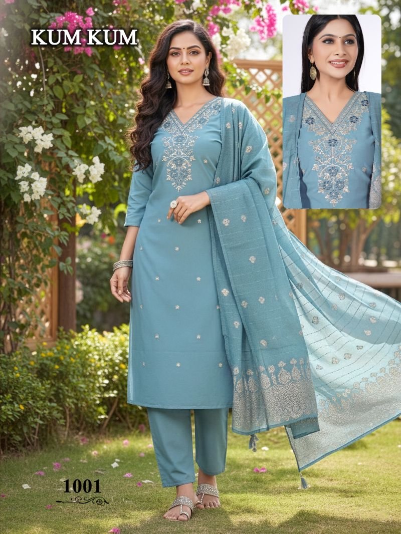Latest Kum Kum Vol 2 Roman Silk Computer Work Kurti Set Collection Wholesale 2026