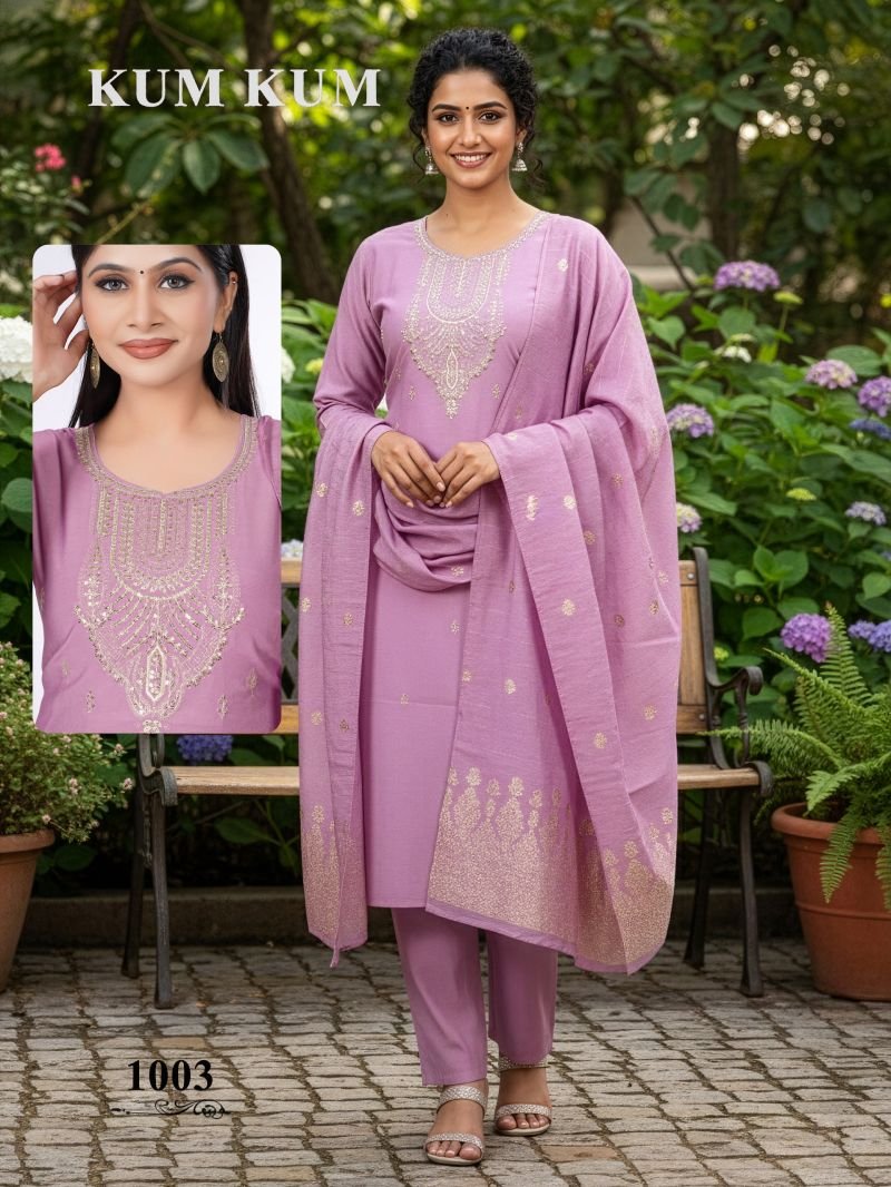 Latest Kum Kum Vol 2 Roman Silk Computer Work Kurti Set Collection Wholesale 2026