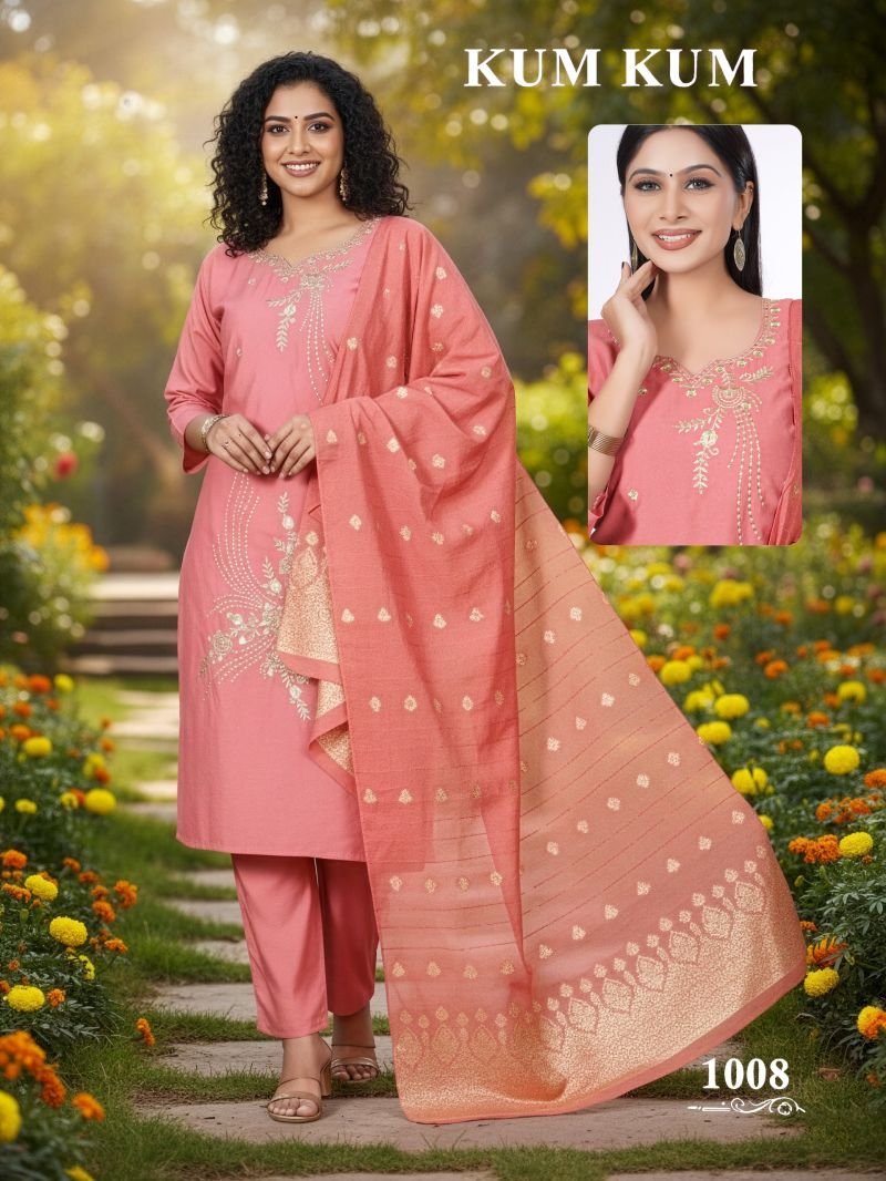 Latest Kum Kum Vol 2 Roman Silk Computer Work Kurti Set Collection Wholesale 2026