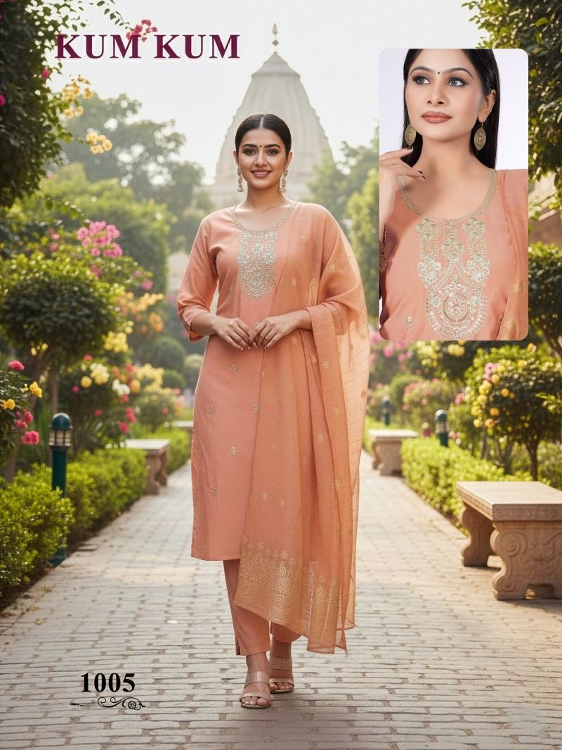 Latest Kum Kum Vol 2 Roman Silk Computer Work Kurti Set Collection Wholesale 2026