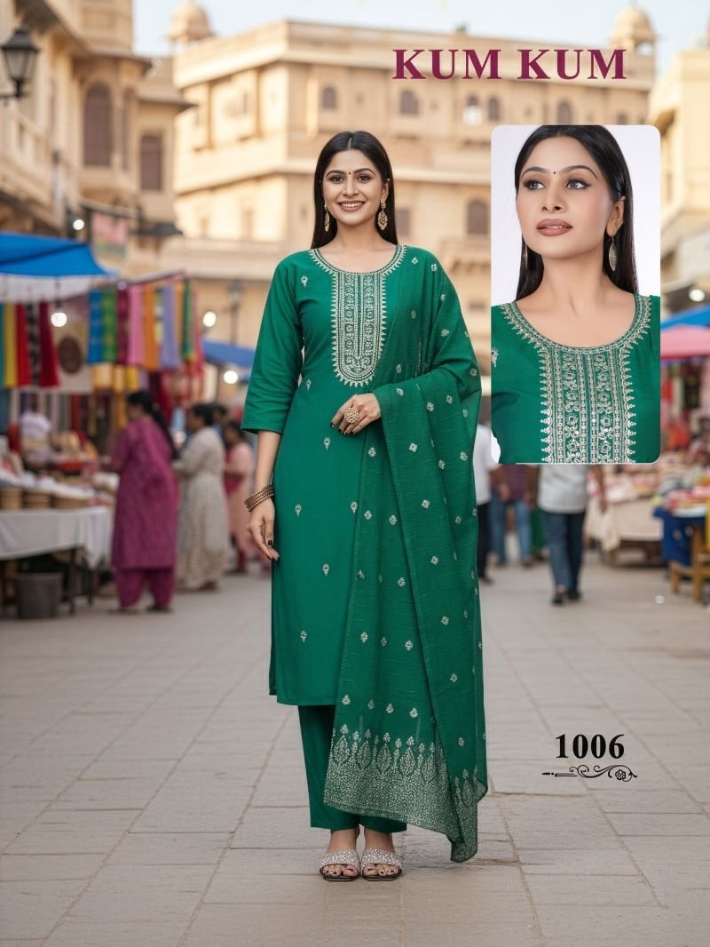Latest Kum Kum Vol 2 Roman Silk Computer Work Kurti Set Collection Wholesale 2026