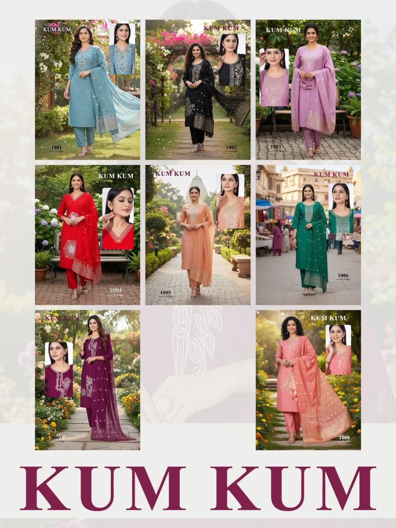 Latest Kum Kum Vol 2 Roman Silk Computer Work Kurti Set Collection Wholesale 2026