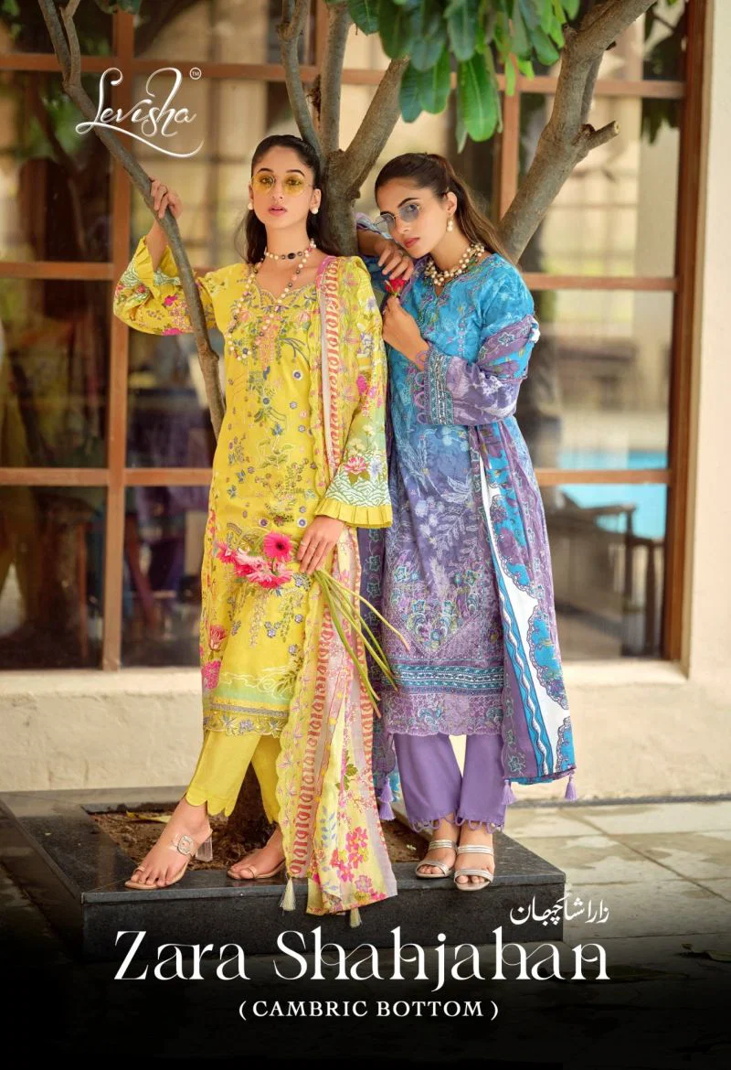 Levisha Zara Shahjahan Cambric Lawn Cotton Print Embroidered Dress Material Wholesale
