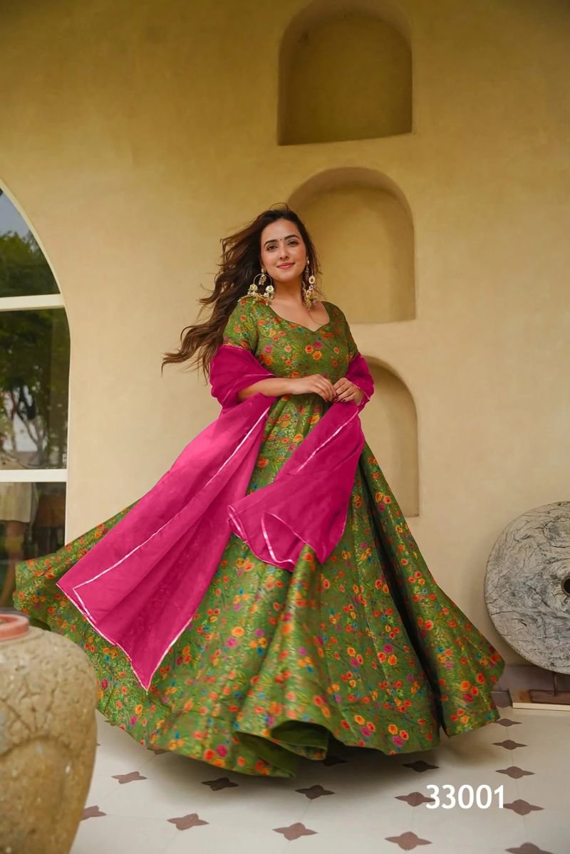 Launching Lucaya Vol 33 Silk Digital Printed Flared Gown With Dupatta Collection Wholesale 2026