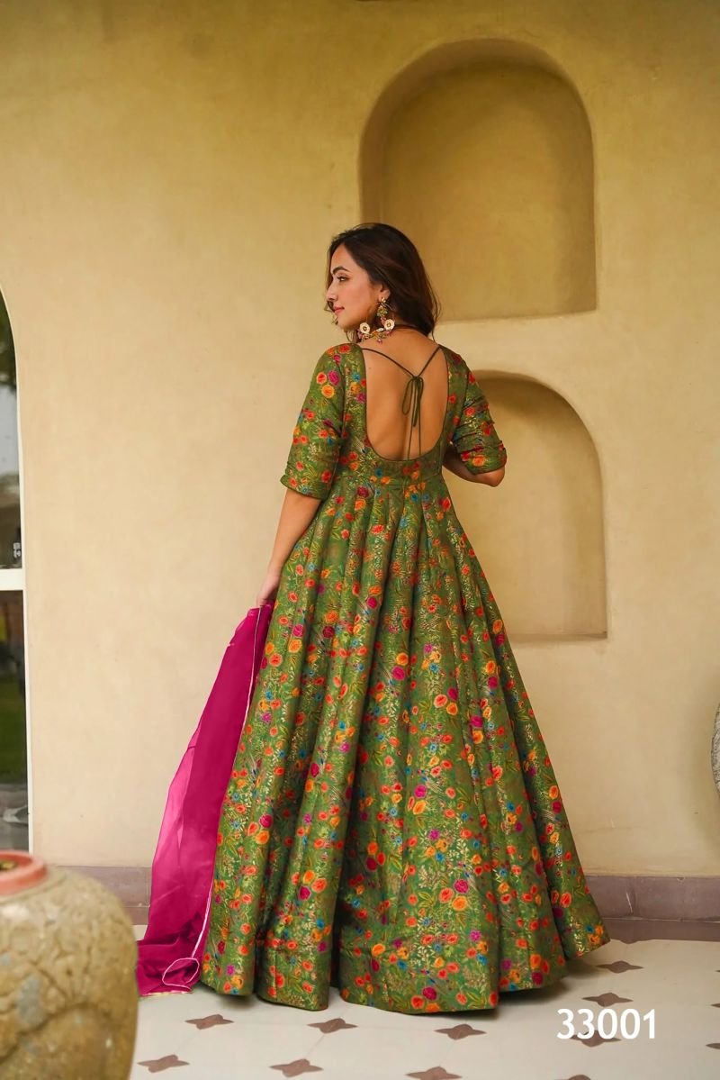 Launching Lucaya Vol 33 Silk Digital Printed Flared Gown With Dupatta Collection Wholesale 2026