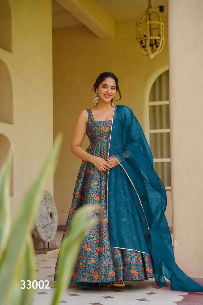 Launching Lucaya Vol 33 Silk Digital Printed Flared Gown With Dupatta Collection Wholesale 2026