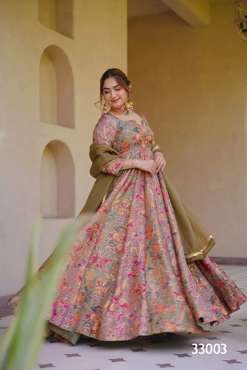 Launching Lucaya Vol 33 Silk Digital Printed Flared Gown With Dupatta Collection Wholesale 2026