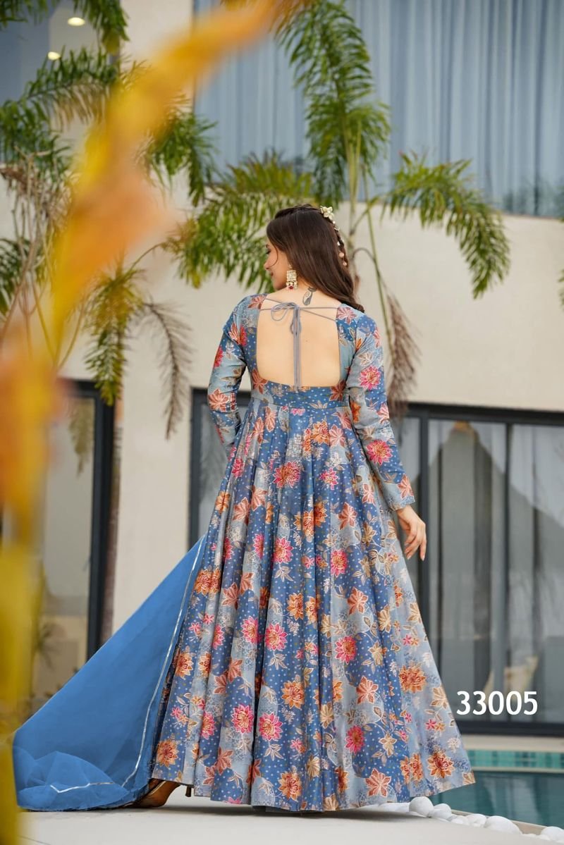 Launching Lucaya Vol 33 Silk Digital Printed Flared Gown With Dupatta Collection Wholesale 2026