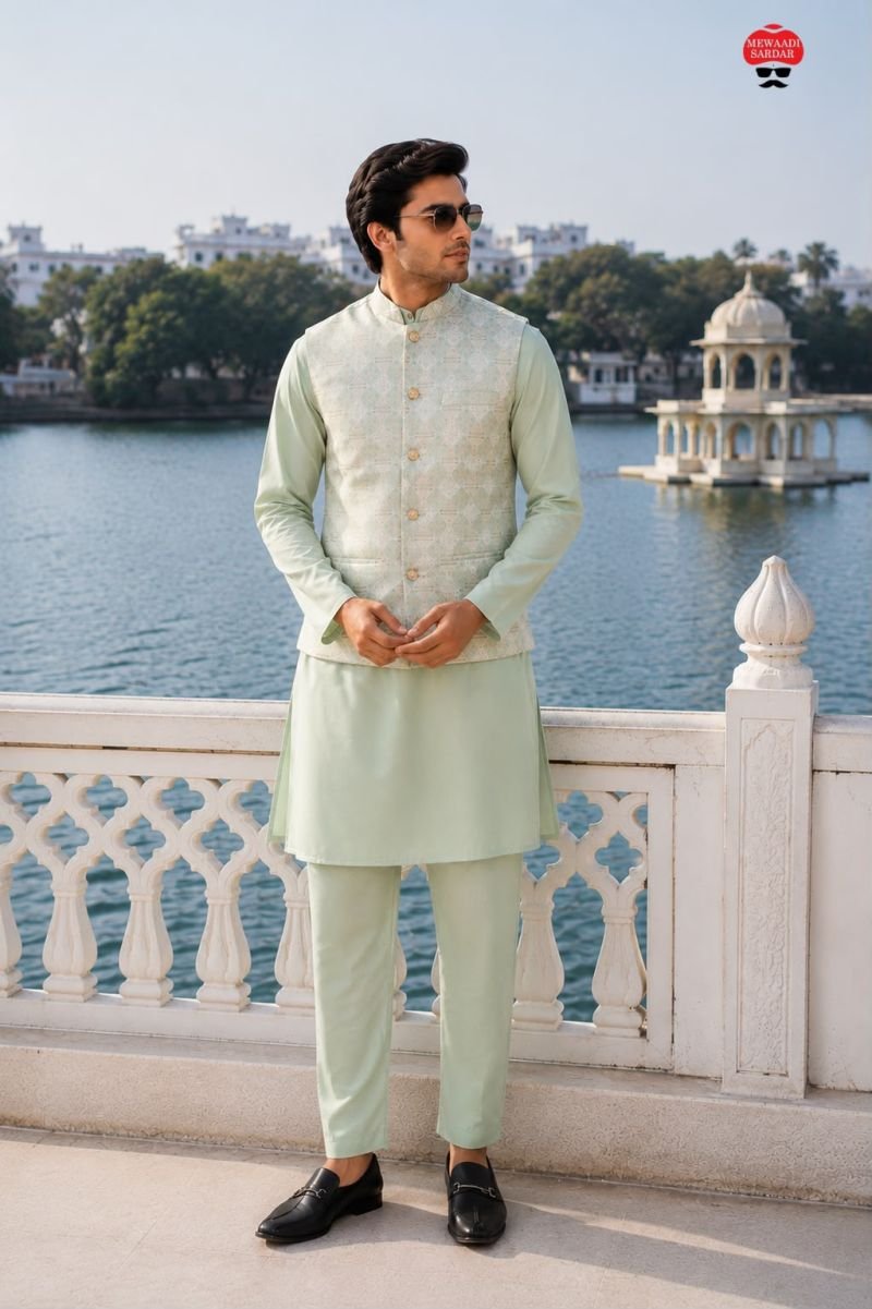 Malai Mens Kurta Vol 1 Malai Satin jacquard Work Kurta Bottom With Koti Wholesale