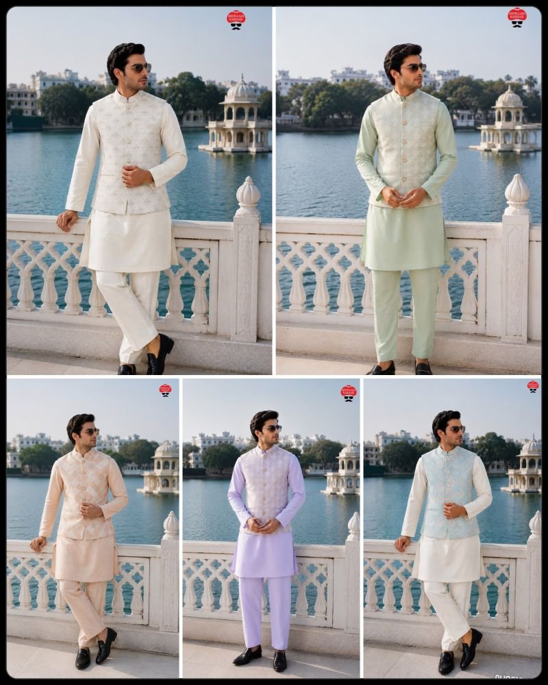 Stylish Malai Mens Kurta Vol 1 Malai Satin jacquard Work Kurta Bottom With Koti Wholesale 2026
