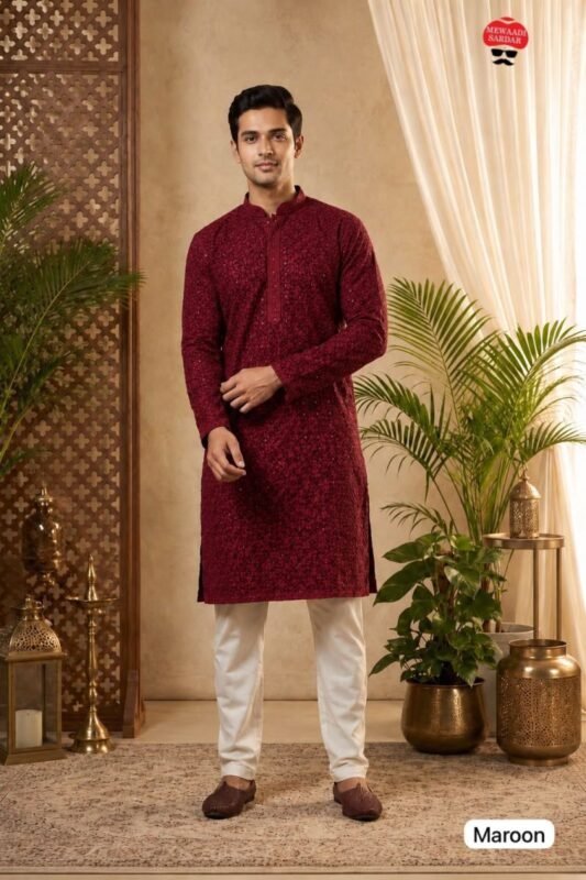Beautiful Manyavar Chikankari Vol 2 Rayon Chikan Schiffli Work Mens Kurta With Pant Wholesale 2026