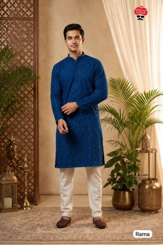 Beautiful Manyavar Chikankari Vol 2 Rayon Chikan Schiffli Work Mens Kurta With Pant Wholesale 2026
