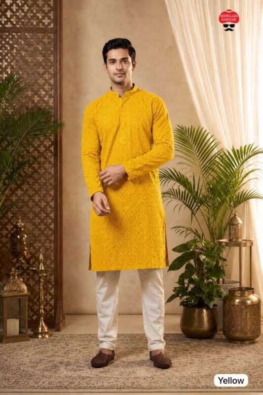Beautiful Manyavar Chikankari Vol 2 Rayon Chikan Schiffli Work Mens Kurta With Pant Wholesale 2026