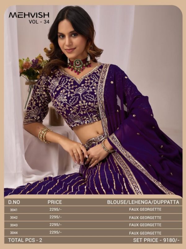 Stylish Mehvish Vol 34 Faux Georgette Embroidered Lehenga Choli Collection Wholesale 2026