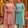 Latest Ossm Style 1522 And 1523 Roman Glass Beads Work Kurti WIth Bottom Dupatta Wholesale 2026